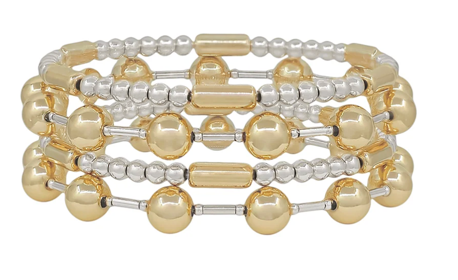 Gold & Silver Beaded Bar Set of 4 Bracelets