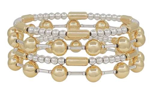 Gold & Silver Beaded Bar Set of 4 Bracelets
