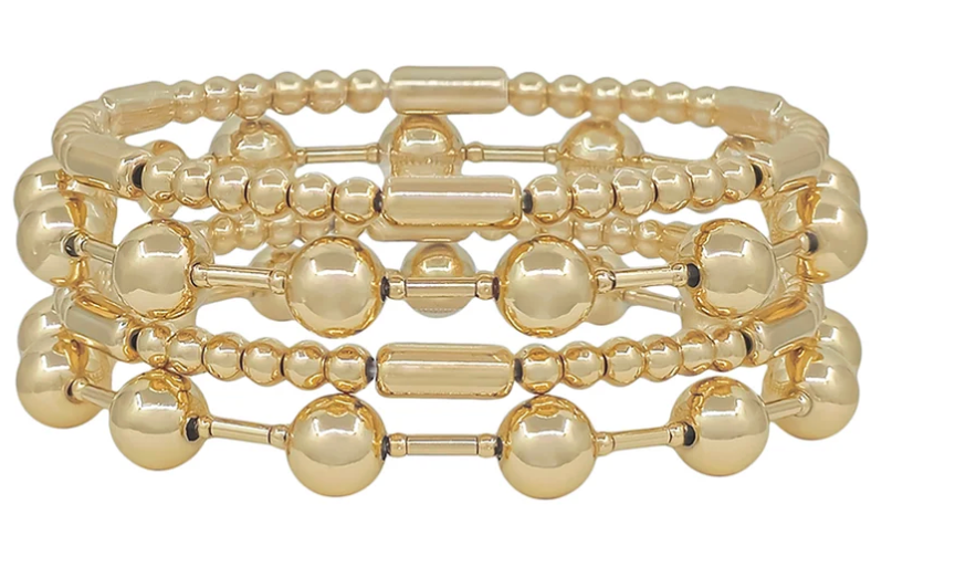 Gold Beaded Bar Set of 4 Bracelets
