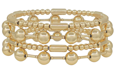 Gold Beaded Bar Set of 4 Bracelets