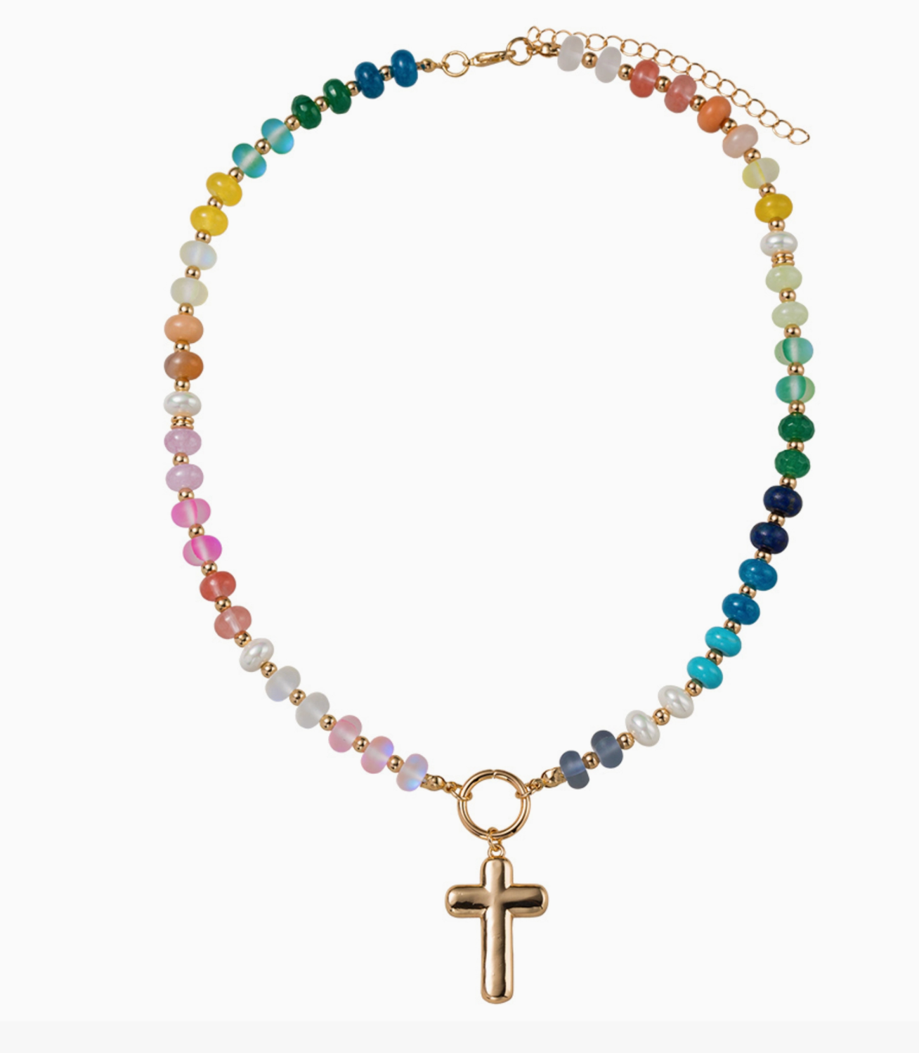 Gold Cross Multi Bead Necklace