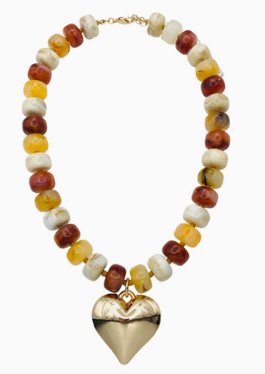 Yellow & Brown Chunky Heart Necklace