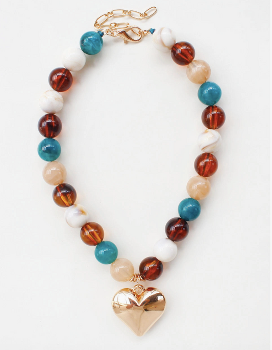 Dark Multi Chunky Heart Necklace