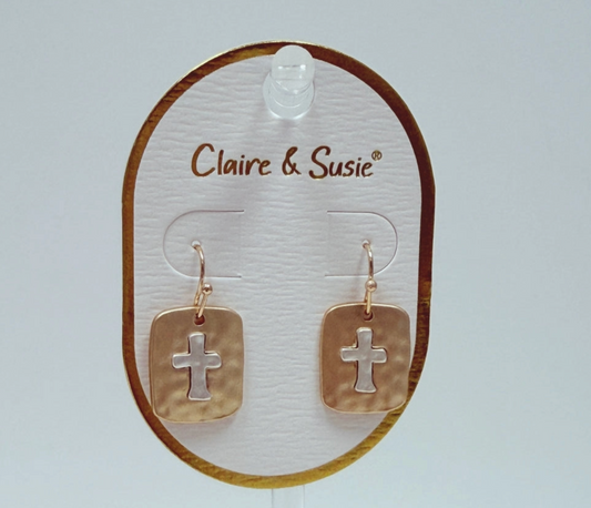 Matte Mixed Metal Cross Earring