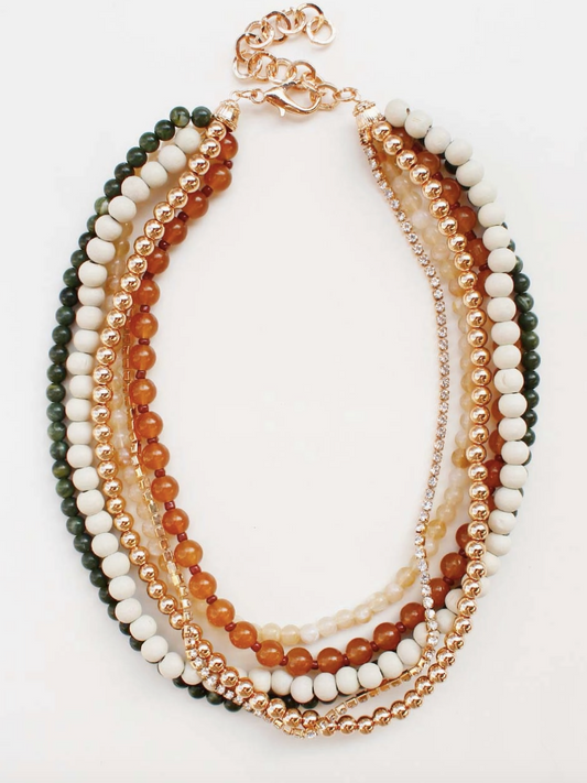 Green & Natural Wood Layered Necklace