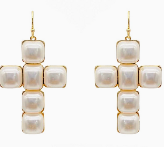Puffy Pearl Cross Earring