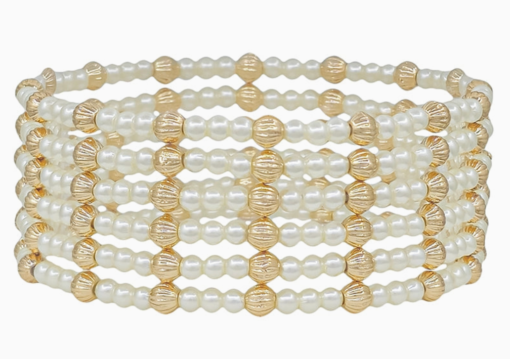 Set of 6 Gold & Pearl Bracelets