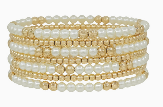 Set of 7 Gold & Pearl Bracelet