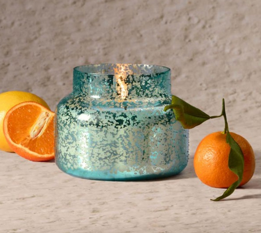 VOLCANO AQUA OPALINE SINGATURE JAR, 19 oz
