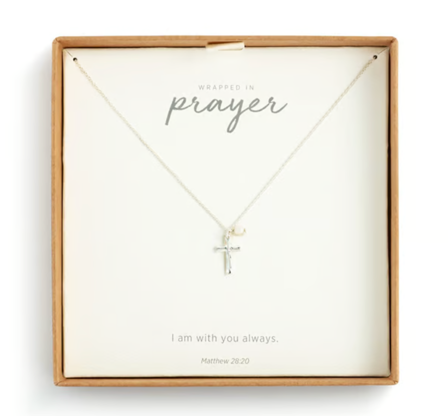 Dainty Cross Necklace with Pearl
