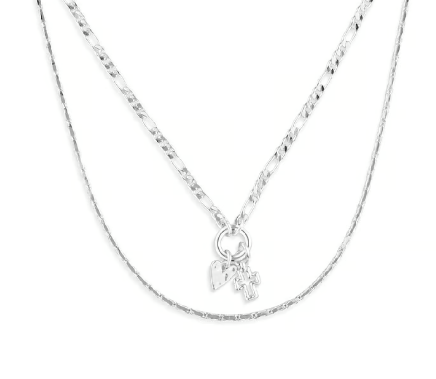 Heart + Cross Double Layer Necklace