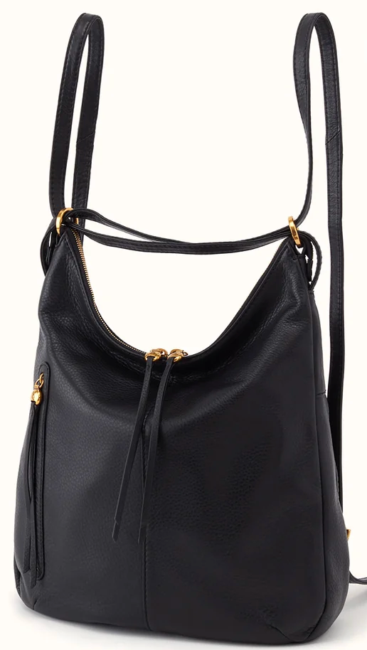Merrin Convertible Backpack In Black Pebbled Leather by Hobo