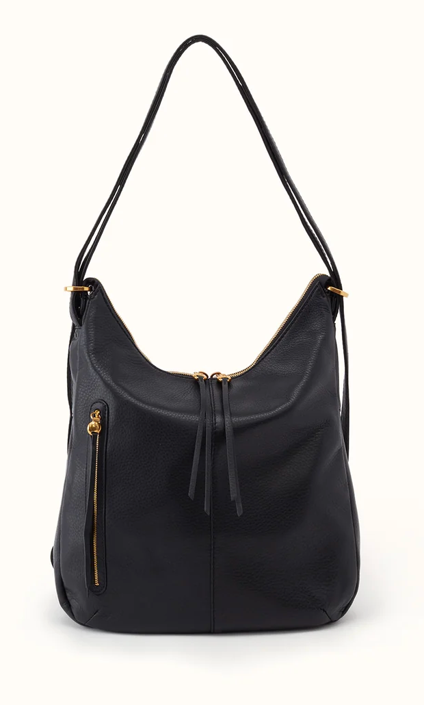 Merrin Convertible Backpack In Black Pebbled Leather by Hobo