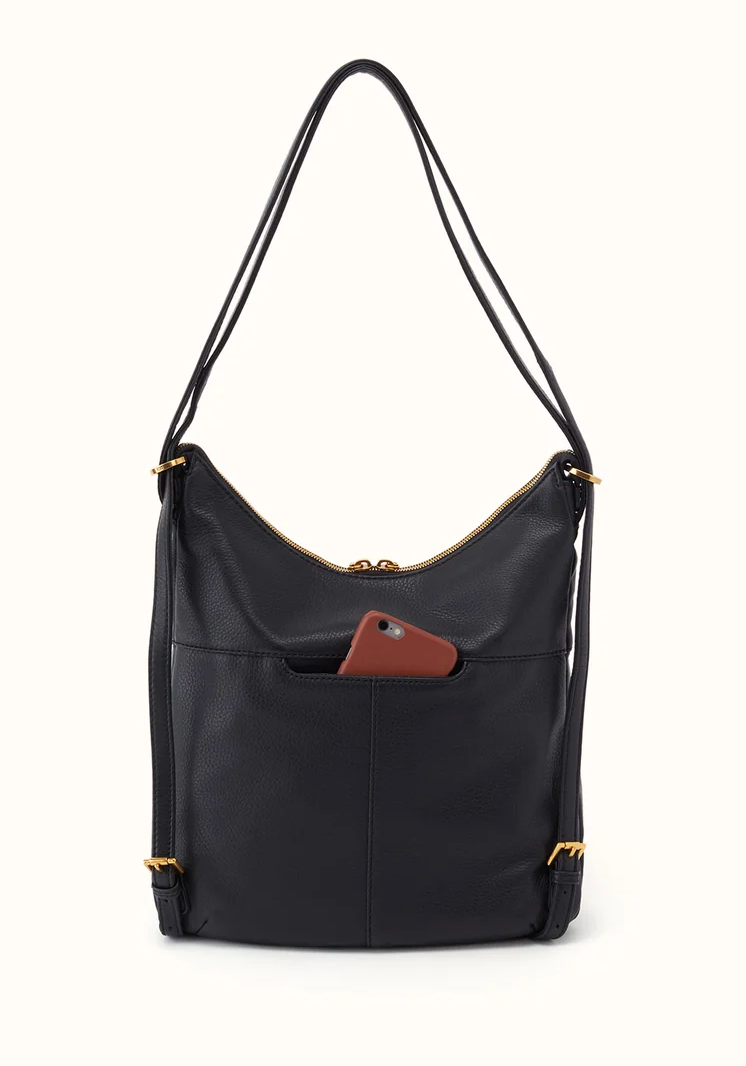 Merrin Convertible Backpack In Black Pebbled Leather by Hobo