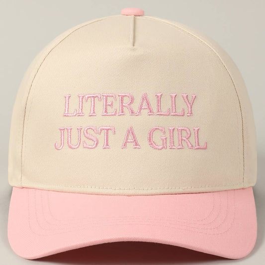 Literally Just A Girl Embroidery Two Tone Trucker Hat: Pink / ONE SIZE