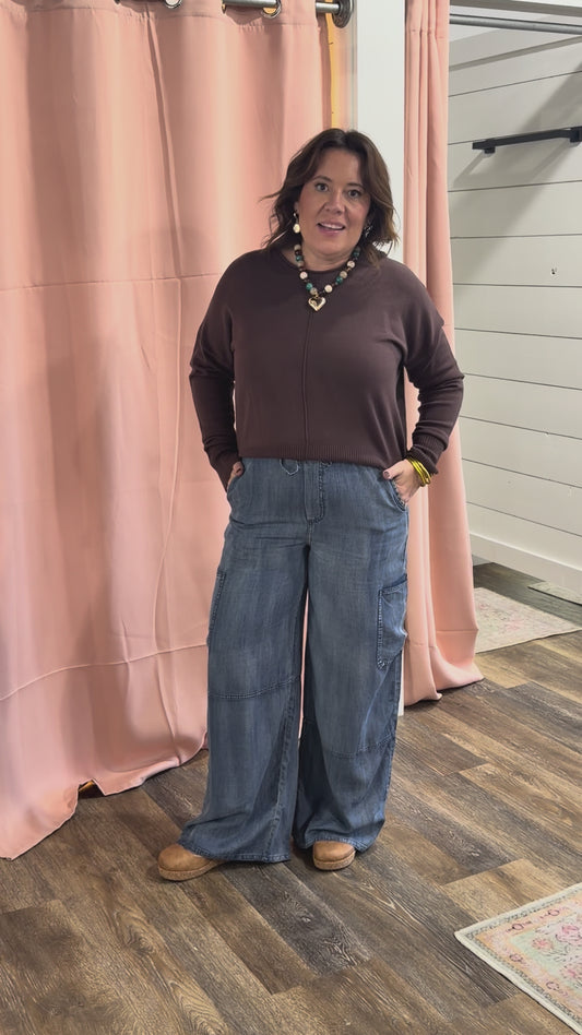 Chambray Cargo Denim Pants