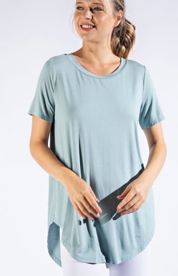 Rae Mode Womens Round Neck Rolled Short Sleeve Tee Shirt (Large, Lavender)  